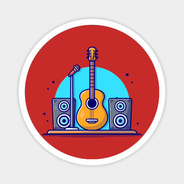 Guitar Acoustic with Microphone and Sound Speaker Music Cartoon Vector Icon Illustration Magnet by Catalyst Labs